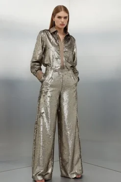 Sequin Woven Wide Leg Pants