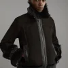 Shearling Buckle Detail Zip Through Coat