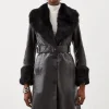 Shearling Cuff And Collar Leather Coat