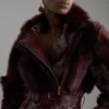 Shearling Mix Panelled High Shine Leather Belted Trench Coat
