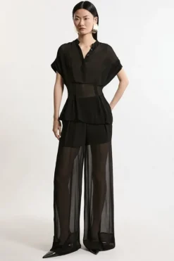 Sheer Viscose Georgette Woven Side Split Pants