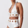 Silver Lame Eyelet Detail Bikini Set