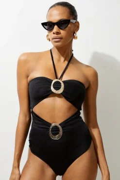 Slinky Trim Detail Cut Out Swimsuit