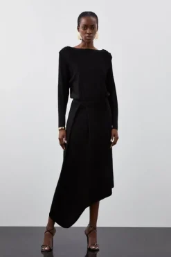Slinky Viscose Knit Round Sleeve Midaxi Dress