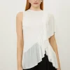 Slinky Viscose Blend Knit Mix Ruffle Top