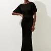 Slinky Viscose Knit Flutter Sleeve Maxi Dress