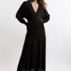 Slinky Viscose Wrap Collared Knit Midaxi Dress