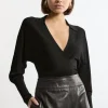 Slinky Viscose Wrap Collared Knit Top