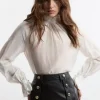 Slub Organdie Frill Detail Collar And Cuff Woven Blouse