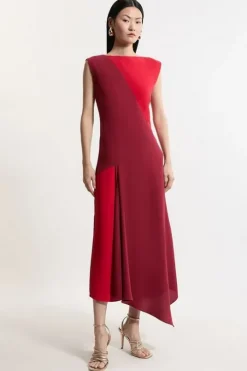 Soft Tailored Color Block Midi Dress
