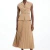 Soft Tailored Crepe Belted Pleated Midi Dress