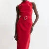 Soft Tailored Drape Detail Sleeveless Tailored Midi Dress