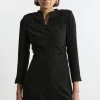Soft Tailored Ruched Waist Long Sleeve Mini Dress