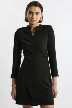 Soft Tailored Ruched Waist Long Sleeve Mini Dress