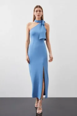 Soft Tailored Tie Neck Midi Dress
