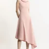 Soft Tailored Tipped Fluid Asymmetric Hem Midi Dress