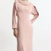 Soft Tailored Tipping Cowl Detail Sleeved Midi Dress