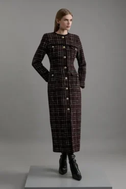 Sparkle Boucle Check Tailored Sleeved Maxi Dress