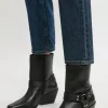 Square Toe Leather Cowboy Heeled Ankle Boot