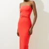 Stretch Cotton Jersey Bandeau Midi Dress