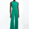 Stretch Crepe Panelled Tailored Wide Leg Jumpsuit