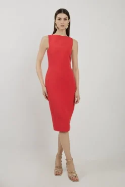 Stretch Crepe Panelled Tailored Midi Dress