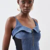 Stretch Denim And Mesh Zip Set