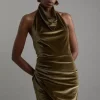 Stretch Velvet Halter Neck Mini Dress