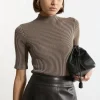 Stripe Funnel Neck Short Sleeve Knit Tee
