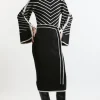 Striped Viscose Blend Knit Belted Midi Dress