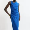 Structured Crepe Full Skirted Tailored Asymmetrical Maxi Dress