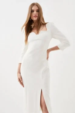 Structured Crepe Sweetheart Neck Split Front Maxi Dress