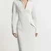 Structured Crepe Tailored Collared Pencil Maxi Dress