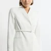 Structured Crepe Tailored Collarless Belted Blazer
