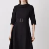 Structured Crepe Turtleneck Dip Hem Midi Dress