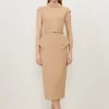 Structured Crepe Turtleneck Peplum Belted Midi Dress