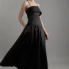 Structured Satin Bandeau Prom Tailored Maxi Dress