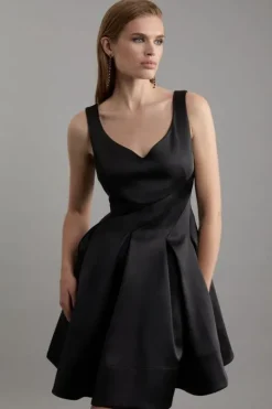 Structured Viscose Satin Tailored Prom Mini Dress