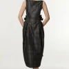 Taffeta Check Bow Detail Tailored Maxi Dress