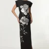 Tailored Applique Satin Beaded Maxi Dress