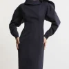 Tailored Asymmetric Zip Neck Midi Dress