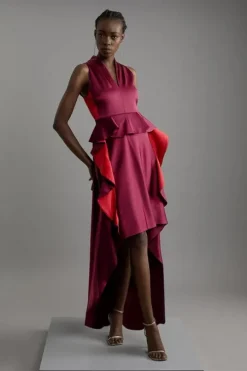 Tailored Color Block Ruffled Midaxi Dress