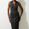 Tailored Cotton Belted Cargo Pocket Midi Shirt Dress