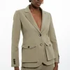 Tailored Cotton Stretch Pocket Detail Belted Tailored Blazer