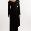 Tailored Crepe Asymmetric Pleated Midi Dress