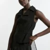 Tailored Crepe Buckle Detail Sleeveless Jacket