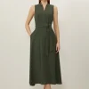 Tailored Crepe Full Skirted Midi Dress