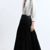 Tailored Crepe Pleated Buckle Detailed Maxi Skirt