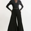 Tailored Crepe Pleated Full Midi Pants