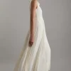 Tailored Crepe Pleated Tab Detail Sleeveless Midaxi Dress